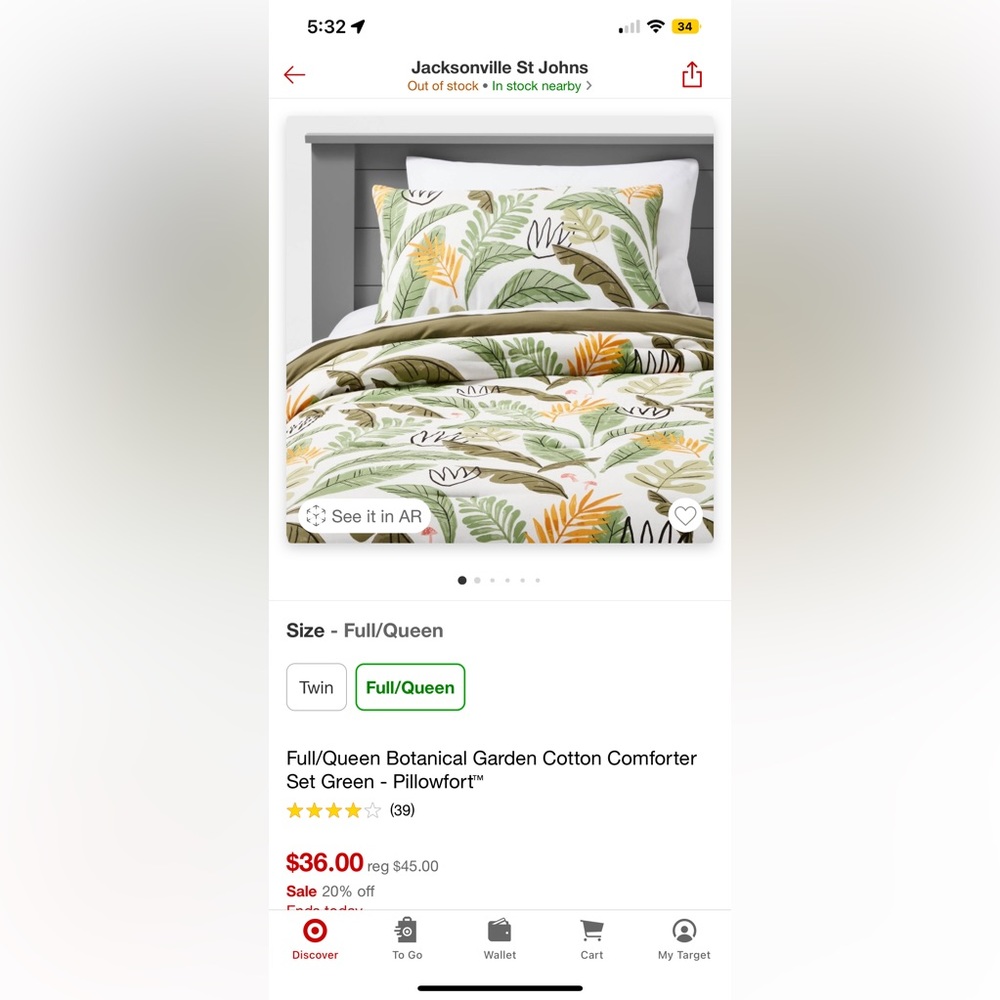 Full/queen botanical garden cotton comforter